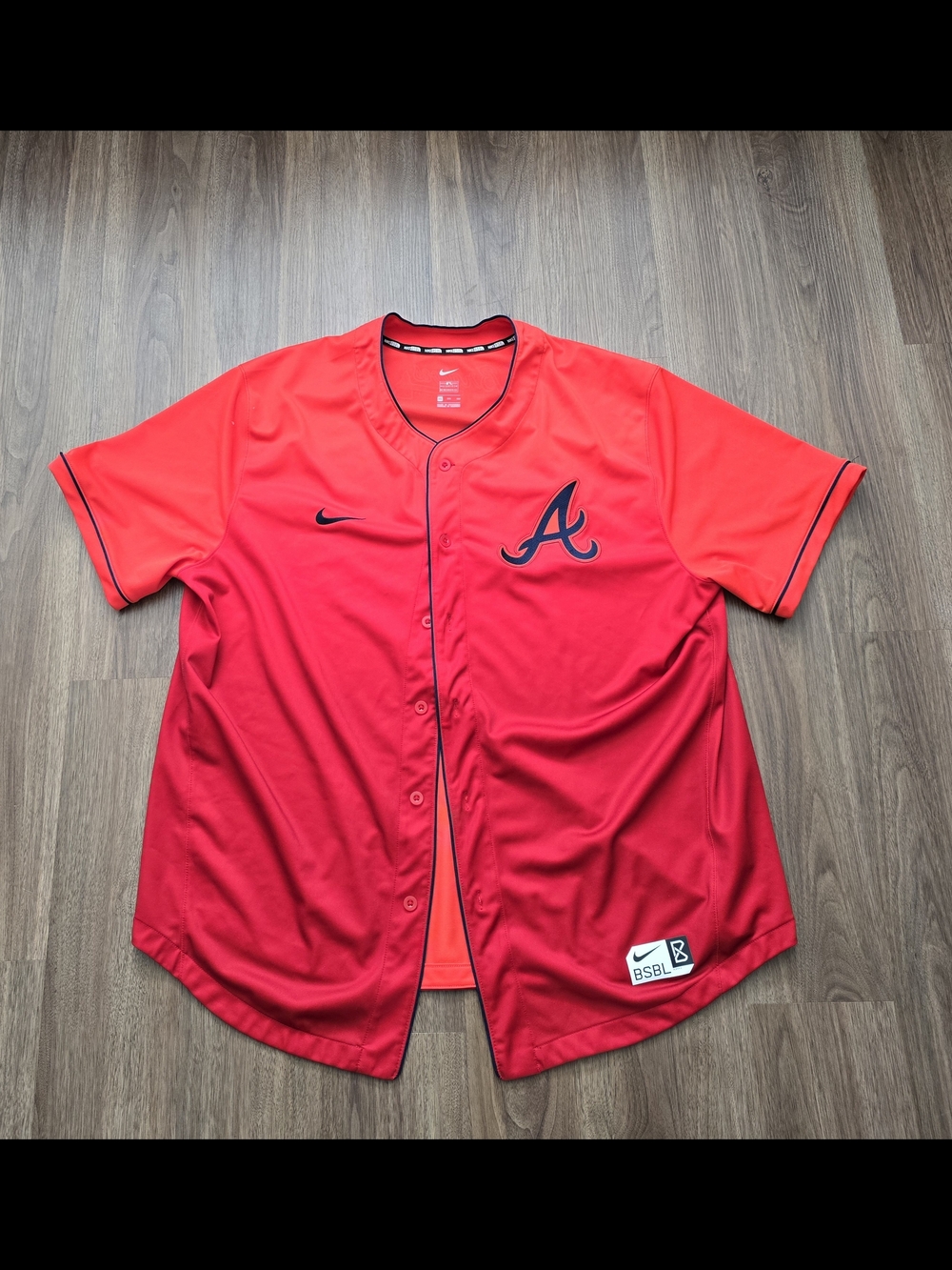 Nike Orange Baseball Button-Up Jersey with Navy Trim